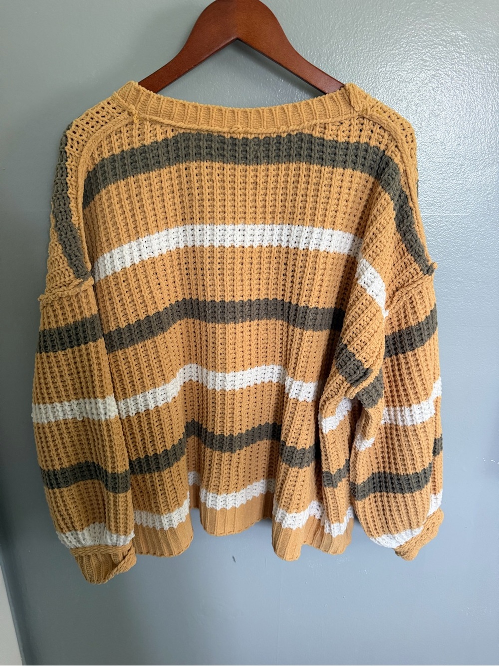 POL Mustard, White & Brown Striped Crewneck Sweater - Picture 4 of 7
